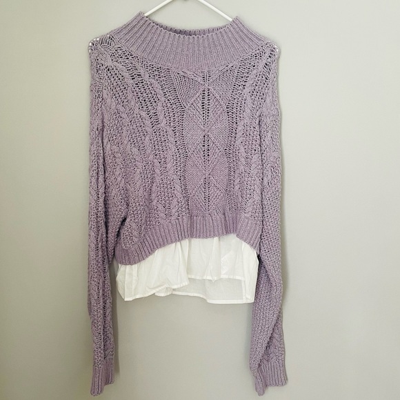 ANTHROPOLOGIE NWT Maeve Layered Peplum Turtleneck Light Purple & White - Picture 3 of 16